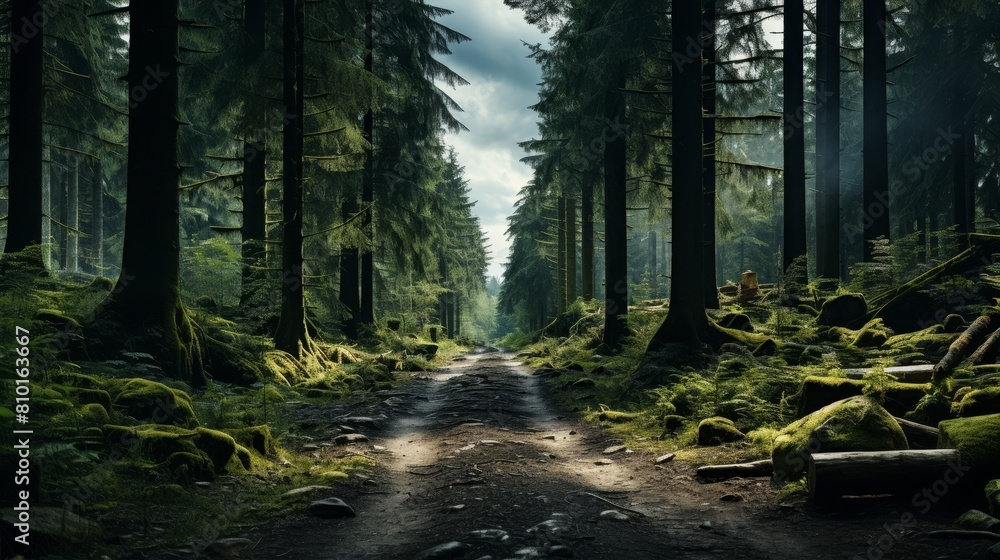 Obraz premium Enchanted forest path through lush greenery