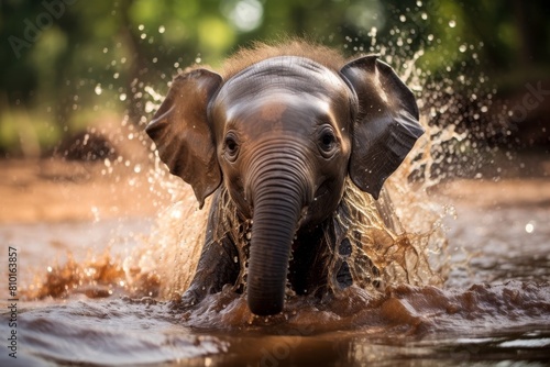 Playful elephant splashing in water © Balaraw