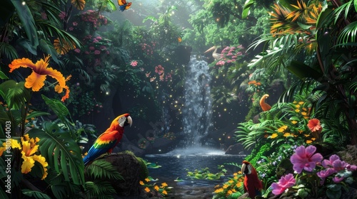 Birds and Flowers in the Rainforest © Rianah