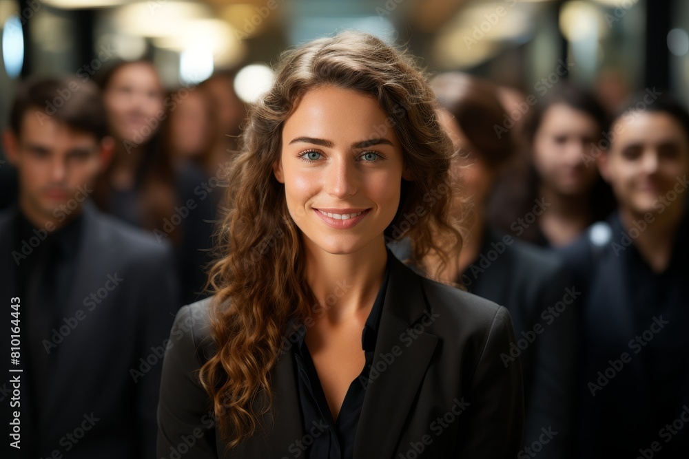 Smiling woman in black suit at formal event Smiling woman in black suit at formal event