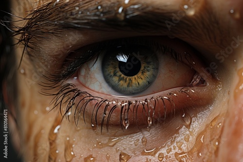Extreme close-up of a human eye with long eyelashes photo