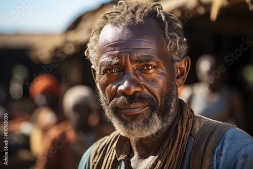 close-up portrait of an elderly african man with a weathered face and beard