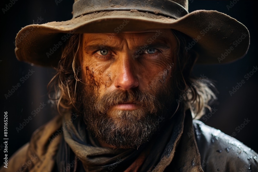 Rugged bearded man with intense gaze Rugged bearded man with intense gaze