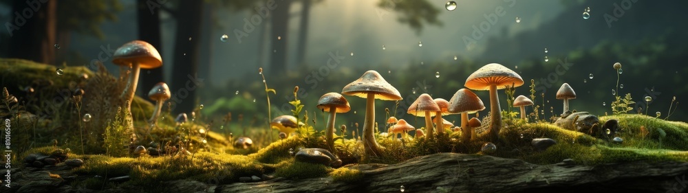Fototapeta premium Enchanted forest with colorful mushrooms
