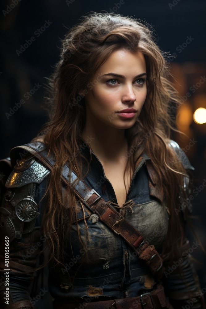 Fierce female warrior with intense gaze