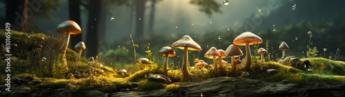 Enchanted forest with colorful mushrooms