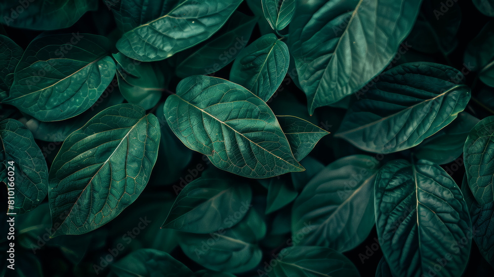 Detailed Botanical Design, Close-Up of Lush Green Leaves