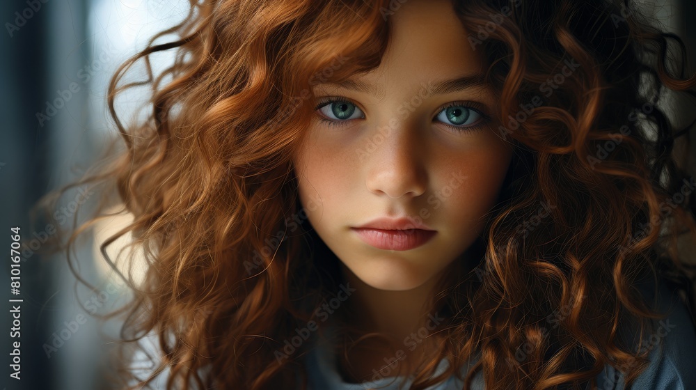 Fototapeta premium Thoughtful young woman with red curly hair