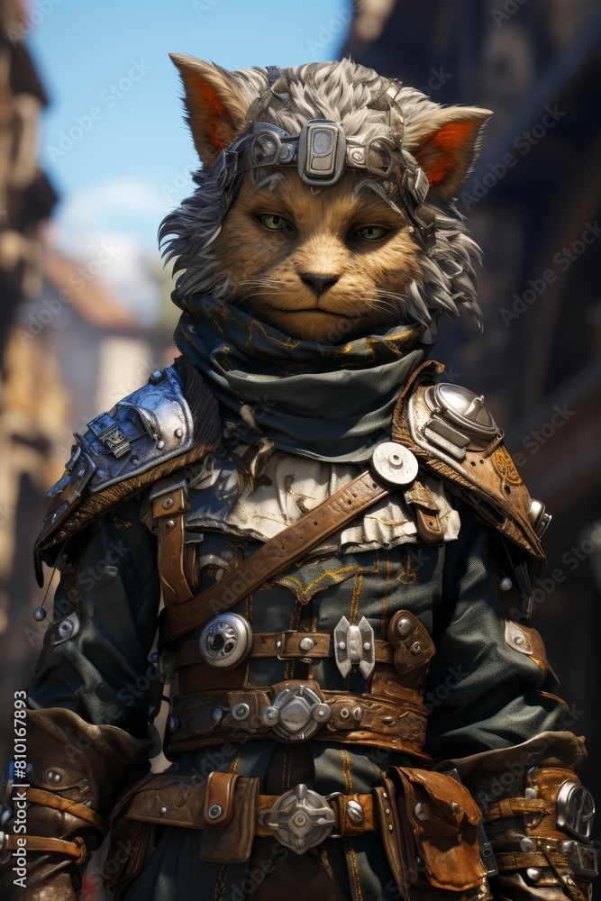 Futuristic cat warrior in armored costume Futuristic cat warrior in armored costume