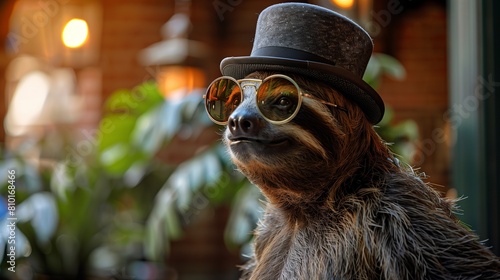 Snazzy Sloth Sporting Sunglasses and Bowler Hat, Room for Text Overlay