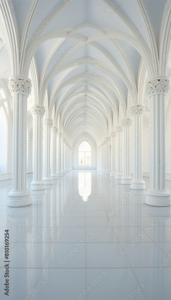 Elegant White Hallway With Columns and Arches