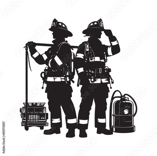 Firefighters group pose silhouette vector 
illustration 