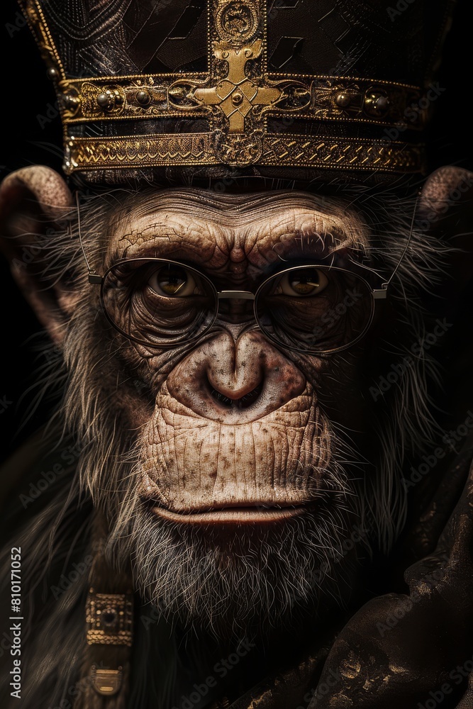 A Monkey Portrayed as a Pope in Elaborate Religious Attire, Featuring a Golden Hat and Cross, Creating a Humorous and Unique Artwork, Generative AI A Monkey Portrayed as a Pope in Elaborate Religious Attire, Featuring a Golden Hat and Cross, Creating a Humorous and Unique Artwork, Generative AI