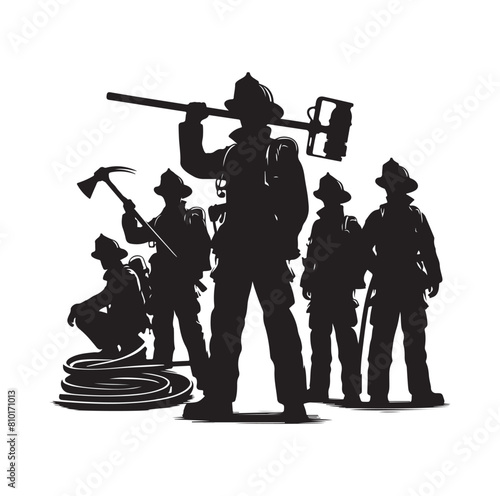 Firefighters group pose silhouette vector 
illustration 