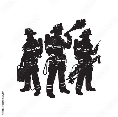 Firefighters group pose silhouette vector 
illustration 