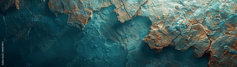Fototapeta premium Teal and copper abstract painting.