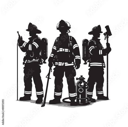 Firefighters group pose silhouette vector 
illustration 