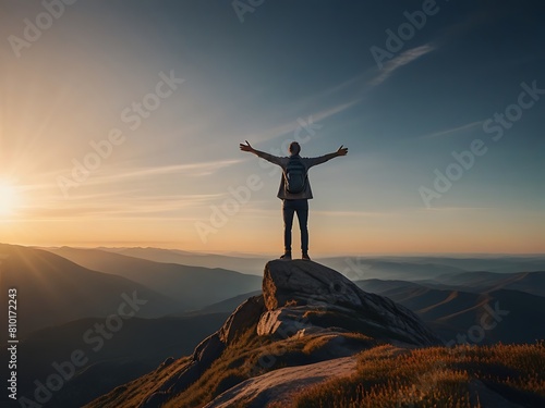 Embracing the Horizon: A Moment of Triumph a top a Mountain Peak