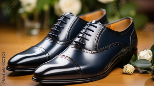 Black Shoes on Wooden Table