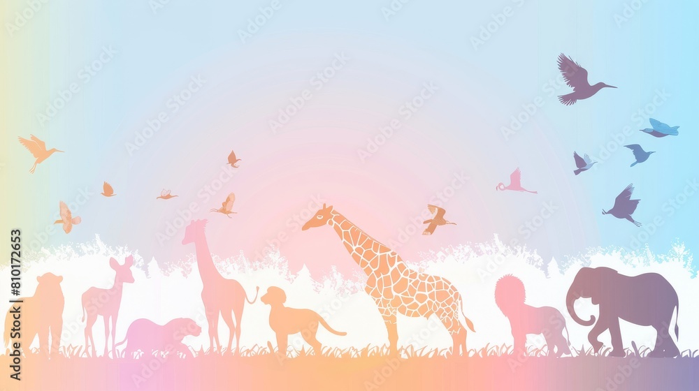 A colorful drawing of animals, including giraffes, elephants, and zebras A colorful drawing of animals, including giraffes, elephants, and zebras