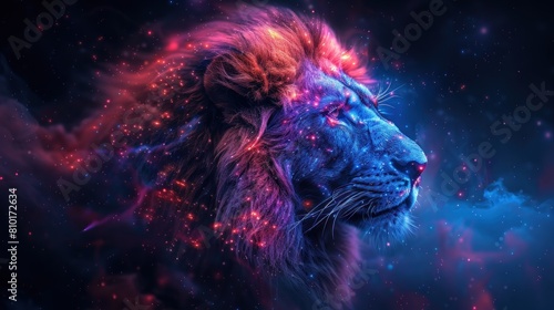 vector image of leo horoscope sign in twelve zodiac with galaxy stars background