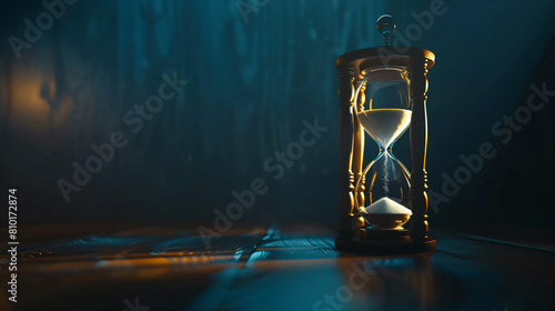 Hourglass on dark color background. Time management co