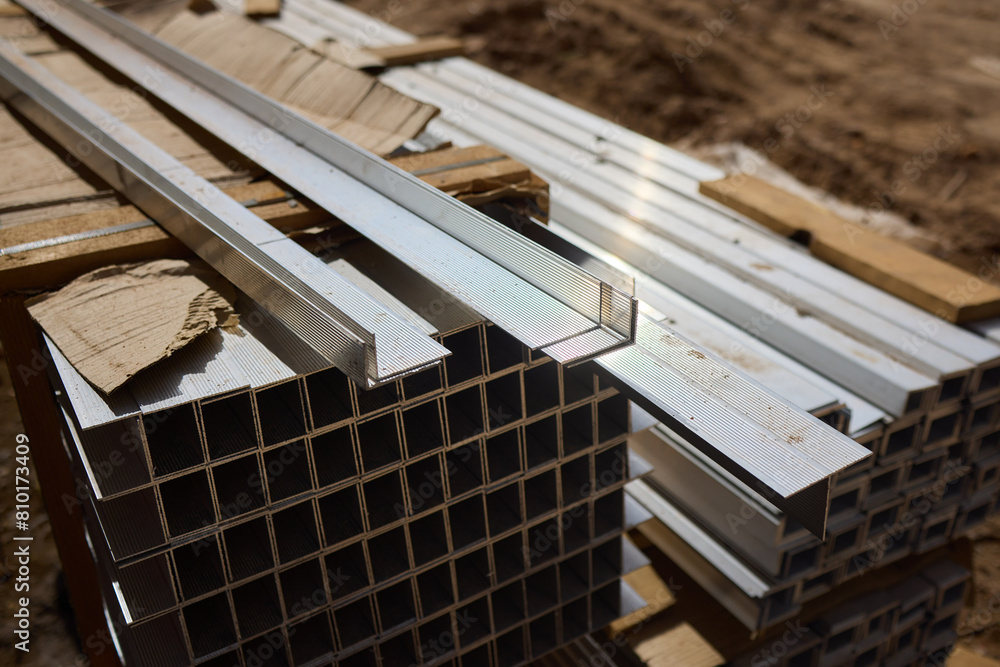 A metal structure is being constructed on site with engineering precision A metal structure is being constructed on site with engineering precision