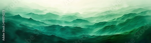 The image is a green watercolor painting of a mountain landscape