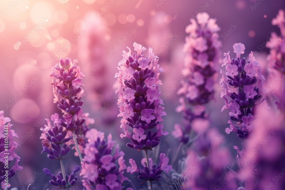 Fototapeta premium Purple flowers showcased in ethereal soft light, highlighting their beauty and delicate details