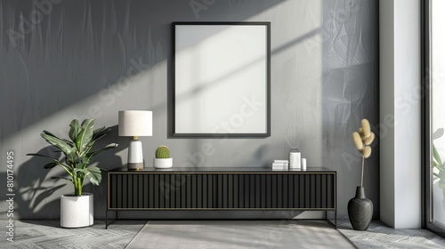 Modern home living room interior drawer and art decoration, mockup frame realistic