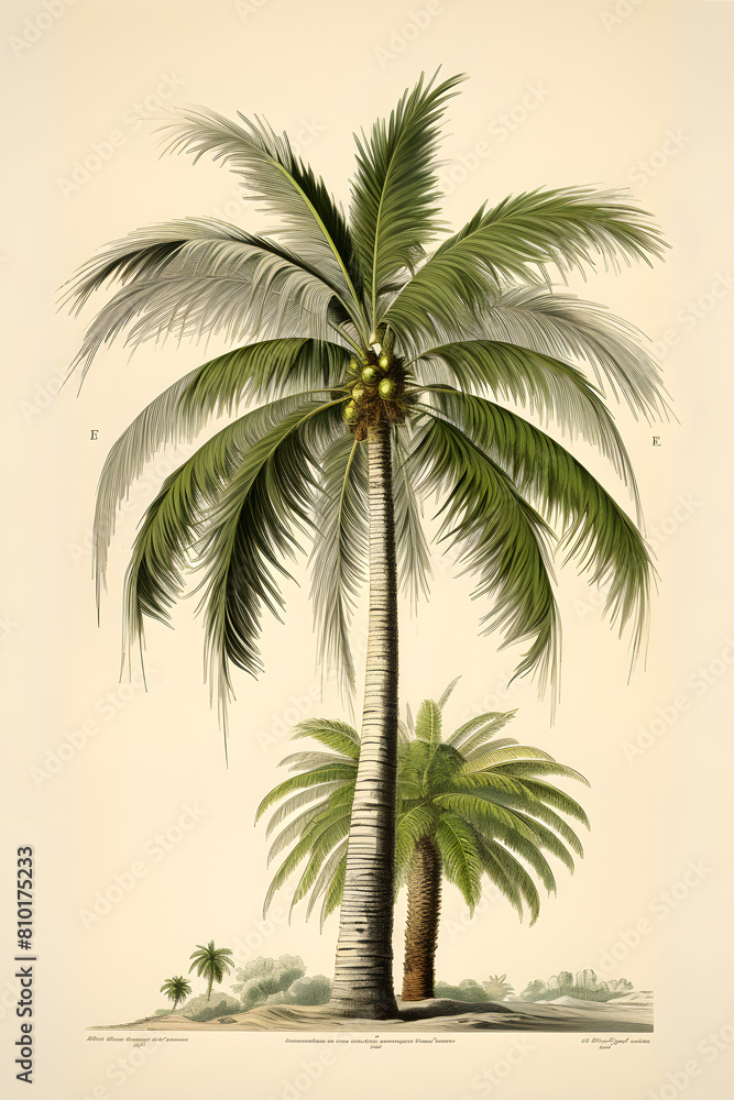 Obraz premium Vintage illustration of a palm tree, nice palm tree vintage illustration