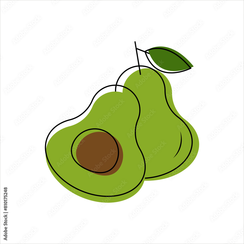 Vector illustration of an avocado with a pit in line art style, hand drawn avocado, food vector icon on a white background, sticker, logo, illustration for mobile app, website, t-shirt Vector illustration of an avocado with a pit in line art style, hand drawn avocado, food vector icon on a white background, sticker, logo, illustration for mobile app, website, t-shirt