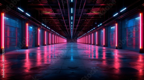 Futuristic corridor with neon lights