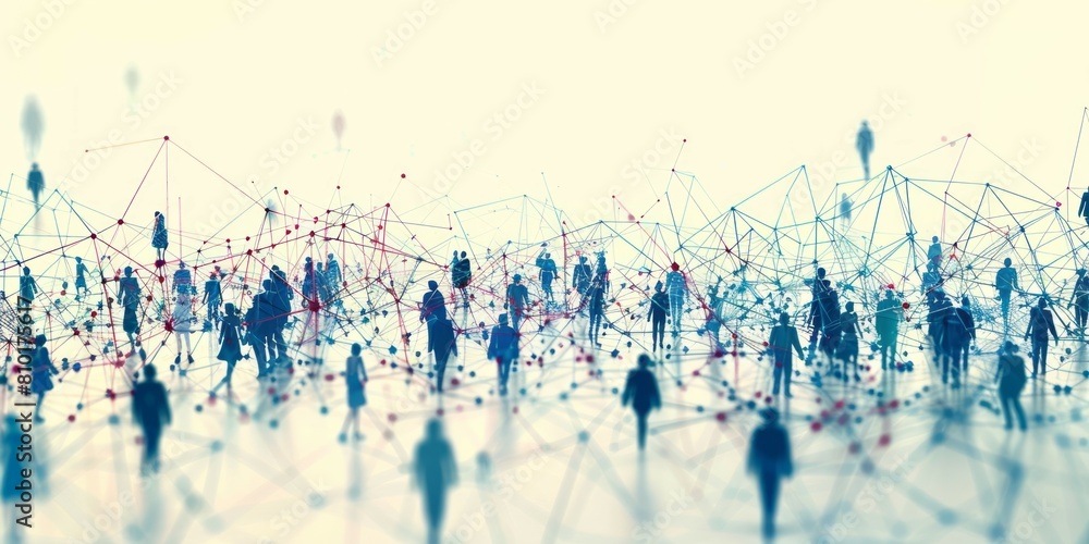 Obraz premium Global network connection and social media concept with people silhouettes over white background.