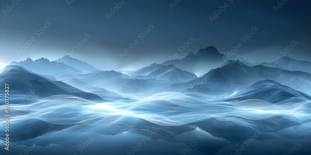Dark Blue Abstract Background with Misty Mountain Range: Perfect for Product Display. Concept Abstract Backgrounds, Dark Blue Tones, Misty Mountain, Product Display, Graphic Design