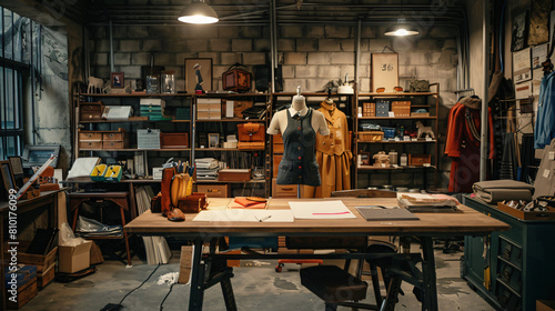 Interior of fashion designers studio with mannequin cl