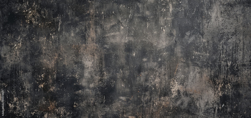 Fototapeta premium Aged and weathered black grunge textured background with distressed, vintage, and old elements, creating an abstract and rough surface with a monochrome, metallic, and urban feel