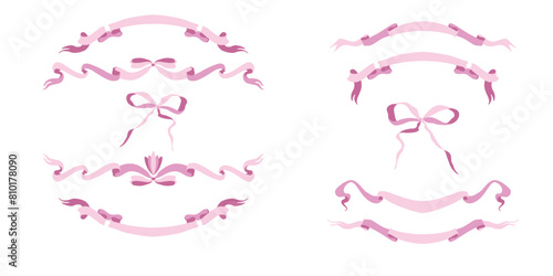 Set of pink bows and ribbons for decoration vector illustration