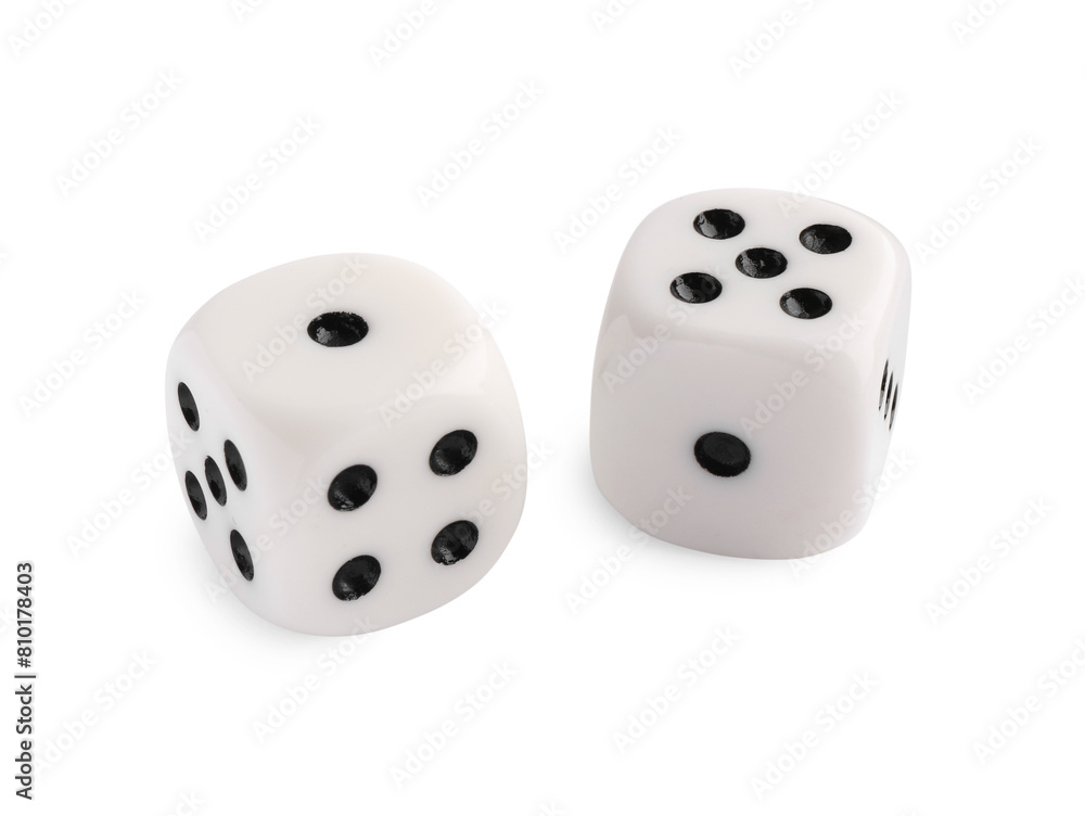 Two dices isolated on white. Game cubes Two dices isolated on white. Game cubes