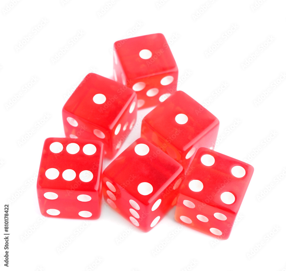 Many red game dices isolated on white Many red game dices isolated on white