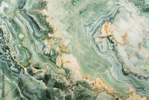 High-resolution image showcasing a luxurious green and white marble texture with natural patterns and gold streaks, perfect for backgrounds or elegant design elements