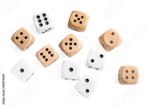 Many dices isolated on white  top view