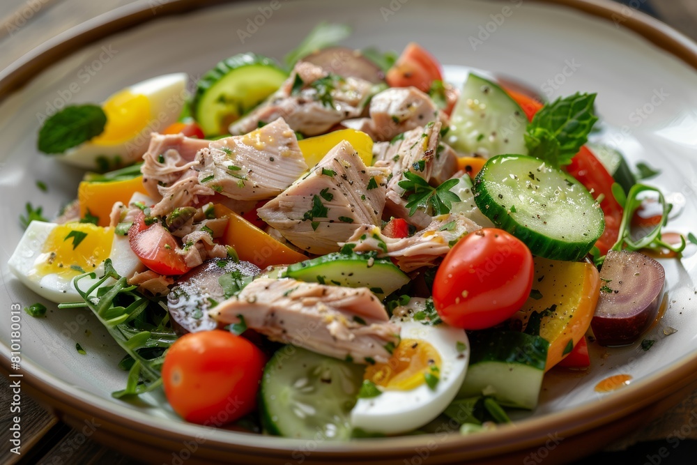 Fresh Salad With Cucumbers, Tomatoes, and Meat Fresh Salad With Cucumbers, Tomatoes, and Meat