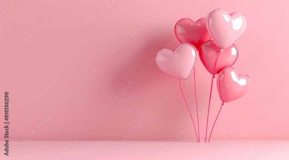 luster of pink heart-shaped balloons on pink background. Studio photography with copy space. Celebration of love concept. Design for greeting card, invitation, poster. luster of pink heart-shaped balloons on pink background. Studio photography with copy space. Celebration of love concept. Design for greeting card, invitation, poster.