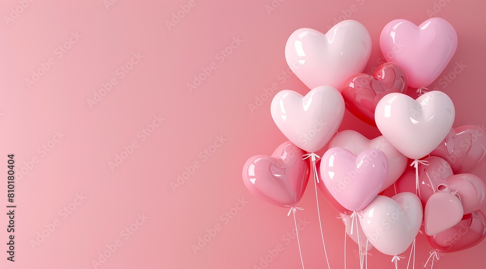 luster of pink heart-shaped balloons on pink background. Studio photography with copy space. Celebration of love concept. Design for greeting card, invitation, poster. luster of pink heart-shaped balloons on pink background. Studio photography with copy space. Celebration of love concept. Design for greeting card, invitation, poster.
