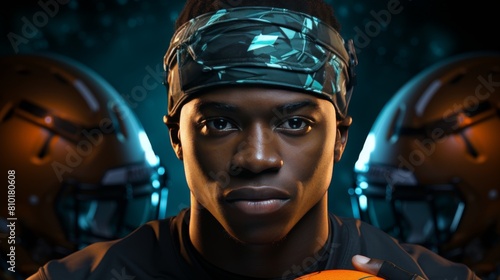 Football Player Holding a Football