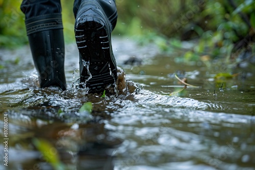 Close-up of rubber galoshes in a waterlogged area