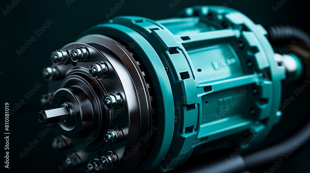 Serene Teal Electric Motor, Isolated on Black, Highlighting Advanced Mechanical Design Serene Teal Electric Motor, Isolated on Black, Highlighting Advanced Mechanical Design