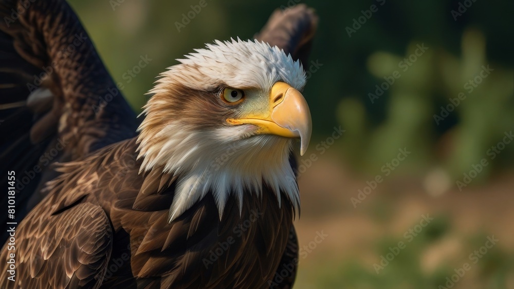 Bald Eagle Portrait in a Natural Setting With Feathered Head and Yellow Beak Bald Eagle Portrait in a Natural Setting With Feathered Head and Yellow Beak