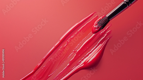 Elegant Shot of Nail Polish Brush Applying Coral Polish photo